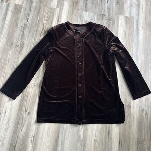 Rafaella Made In USA Brown Velvet Velour Brown Button Down Blouse Size Large